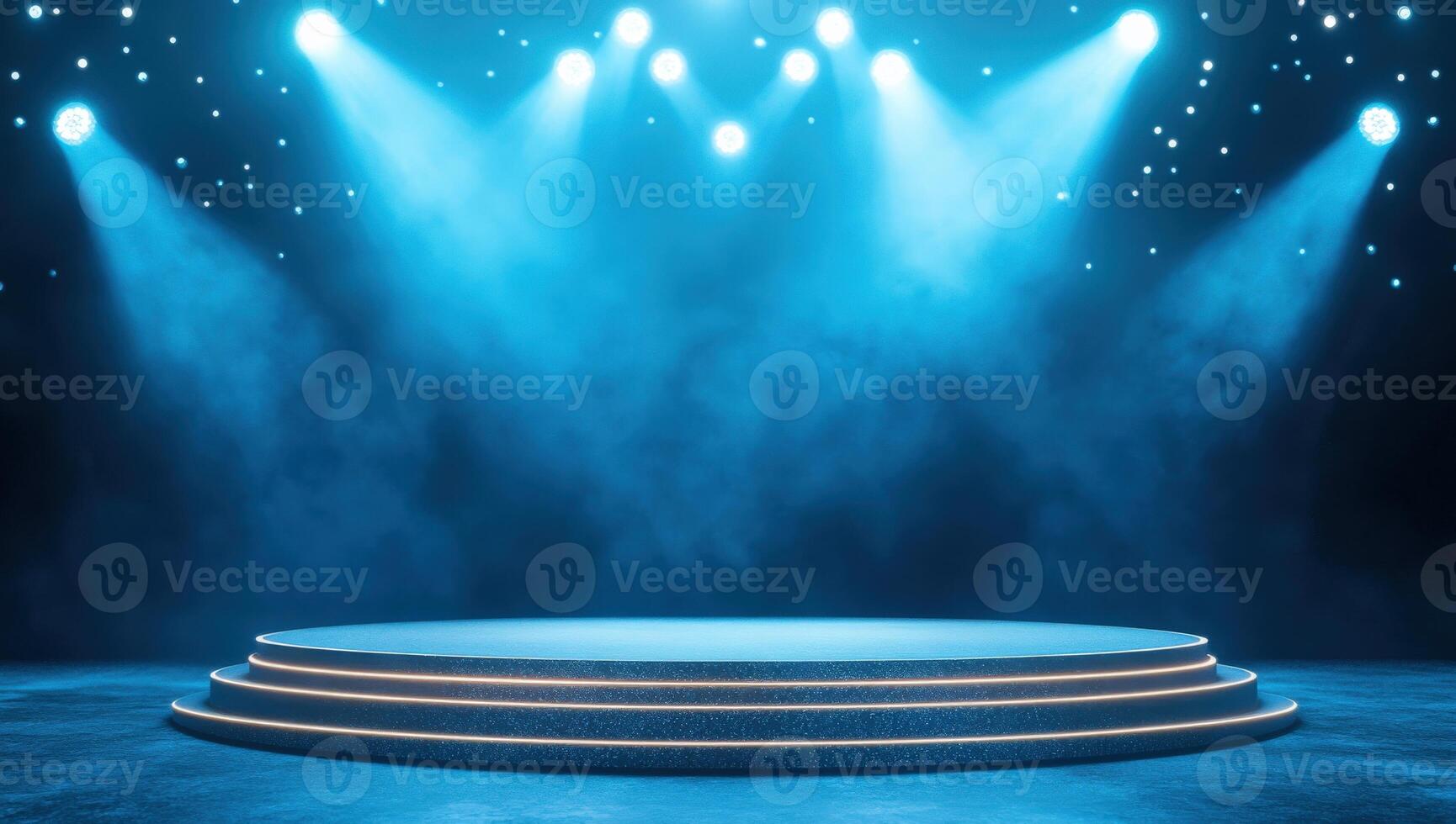 A stunning stage with blue lighting effects, ideal for performances, presentations, or events, creating a captivating atmosphere. photo