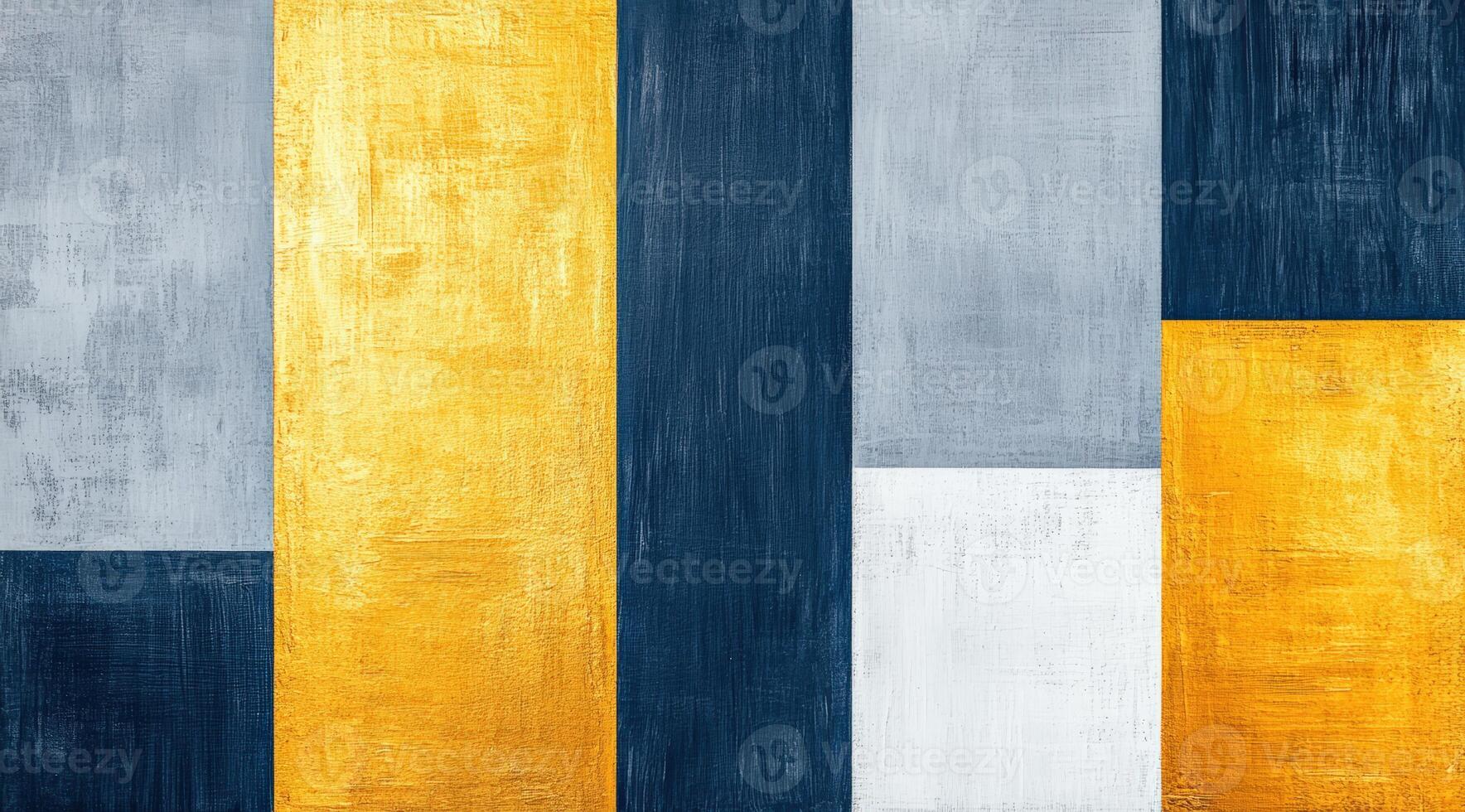 Abstract art featuring geometric shapes in blue, gold, and gray tones. Ideal for modern decor and artistic projects. photo