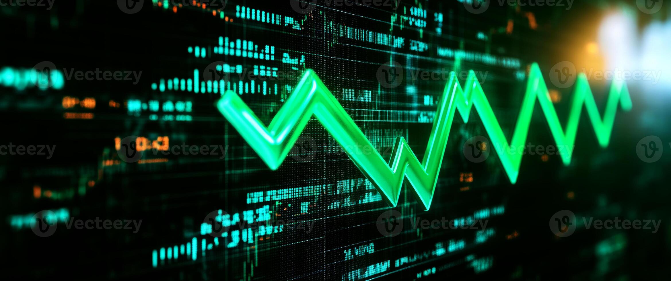 Dynamic stock market graph showcasing growth and trends with vibrant green lines representing positive changes. photo