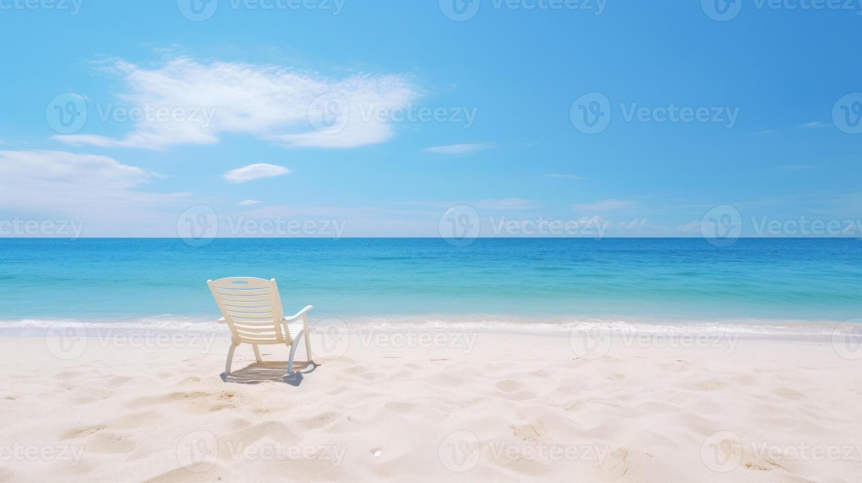 White chair on a beautiful tropical beach with a clear blue sky and ocean. photo