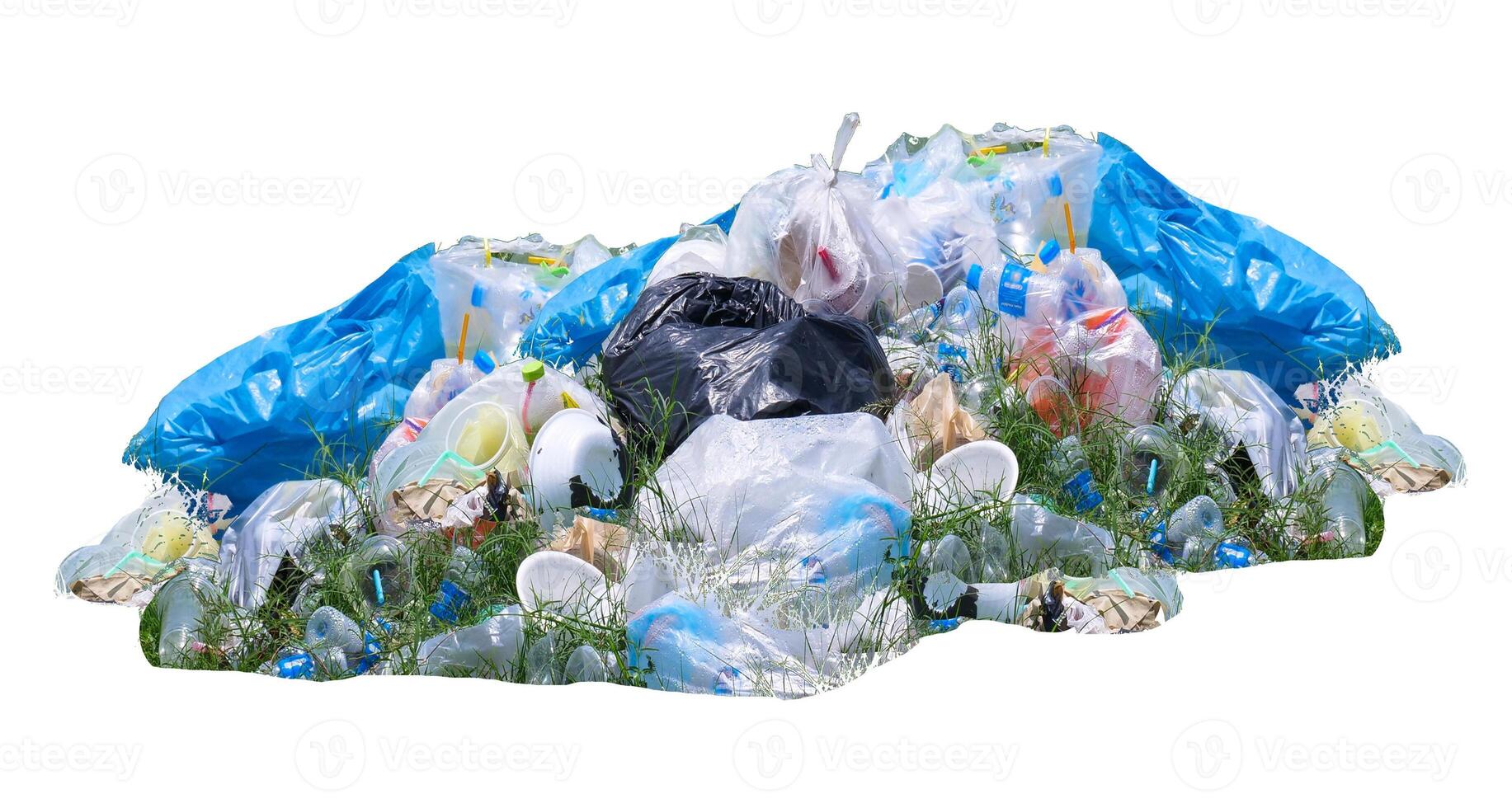 Pile of Plastic Waste and Garbage with Clipping Path on White Background for Environmental and Recycling Concepts photo