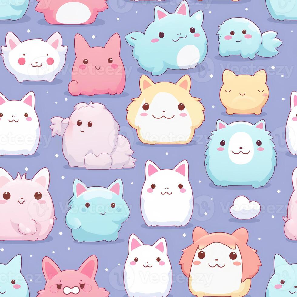 seamless pattern with pastel-colored kawaii cartoon wallpaper photo