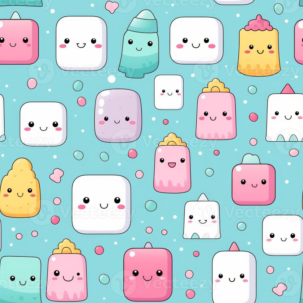 seamless pattern with pastel-colored kawaii cartoon wallpaper photo