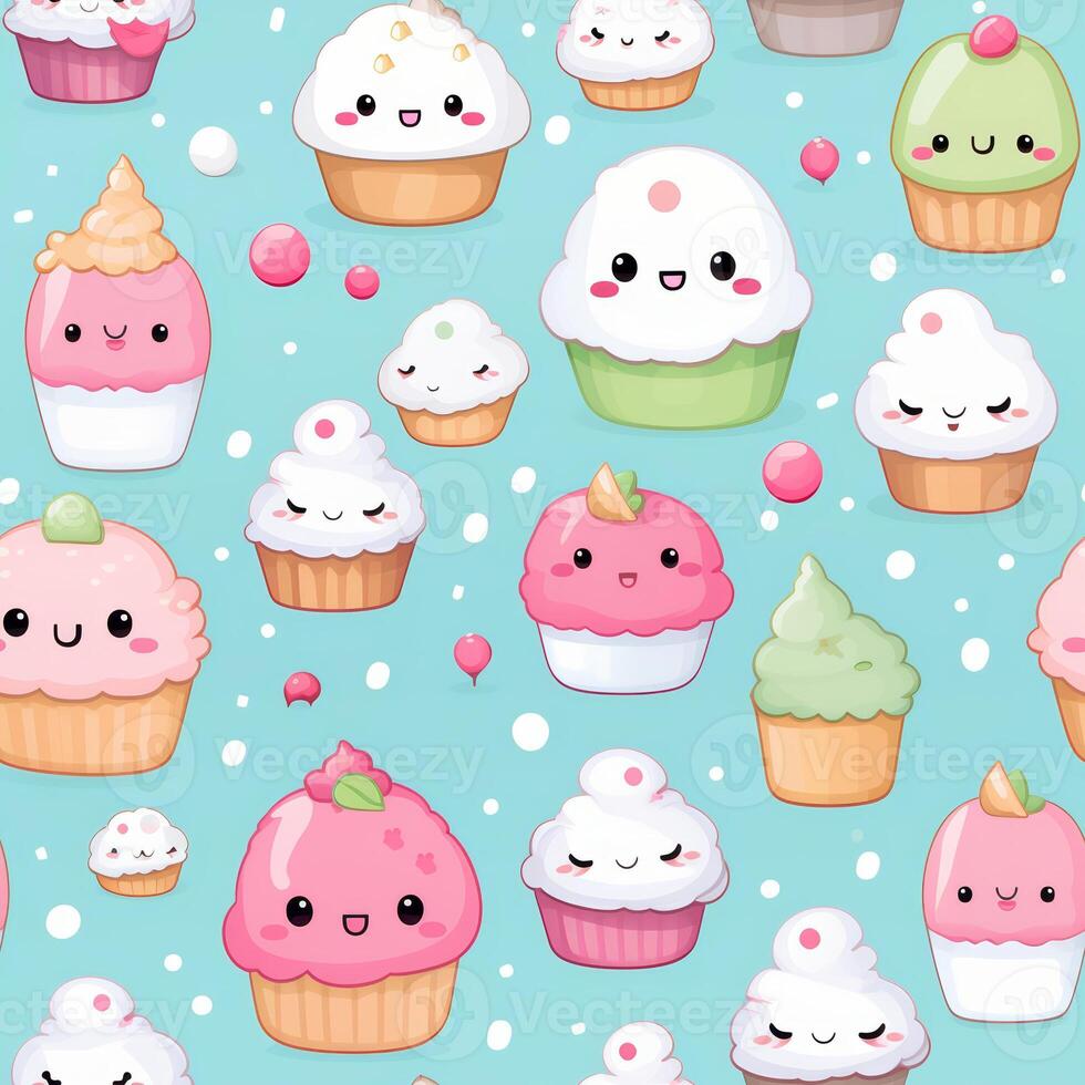 seamless pattern with pastel-colored kawaii cartoon wallpaper photo