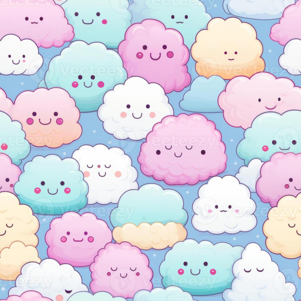 seamless pattern with pastel-colored kawaii cartoon wallpaper photo