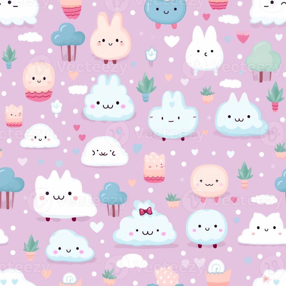 seamless pattern with pastel-colored kawaii cartoon wallpaper photo