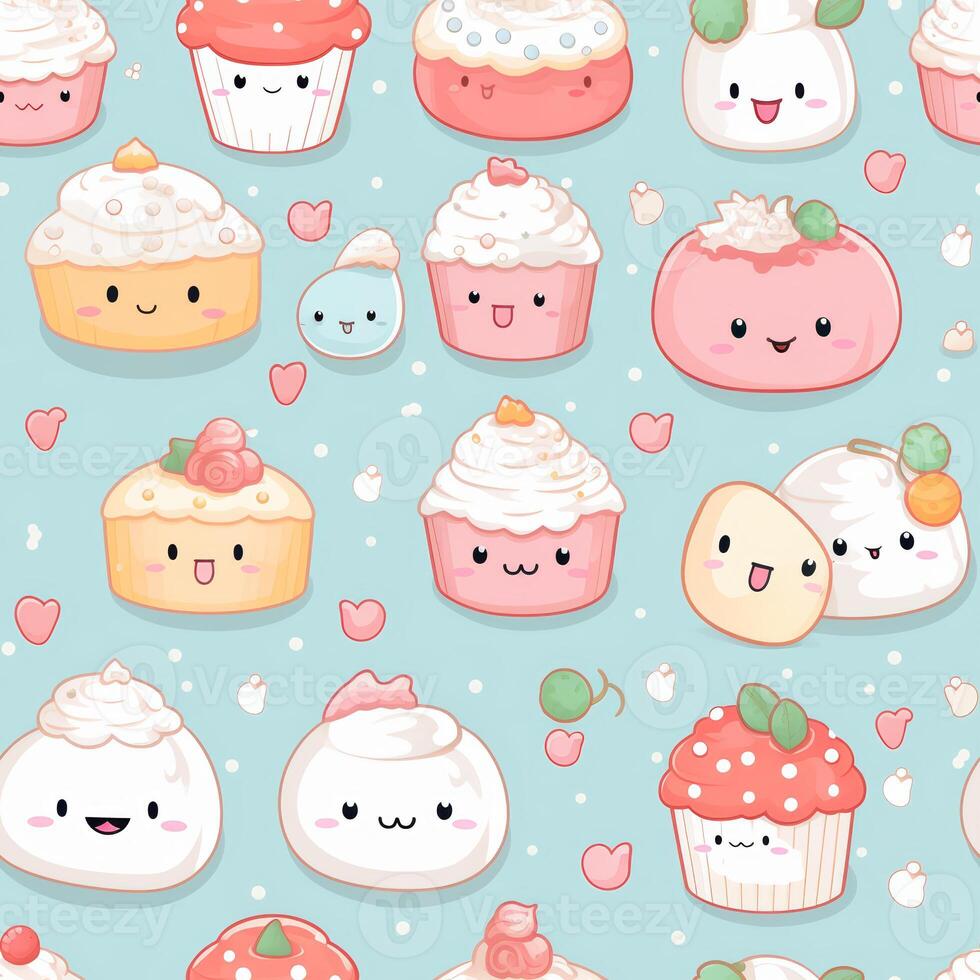 seamless pattern with pastel-colored kawaii cartoon wallpaper photo
