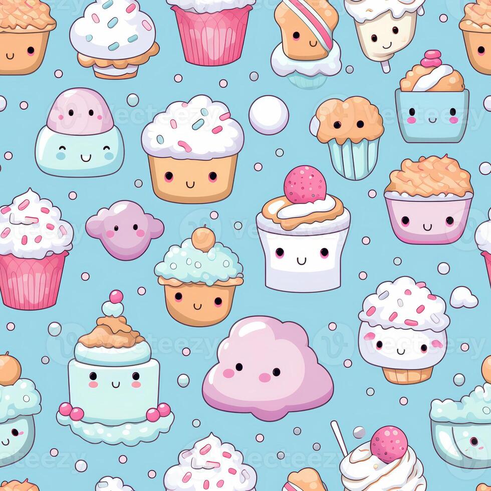 seamless pattern with pastel-colored kawaii cartoon wallpaper photo