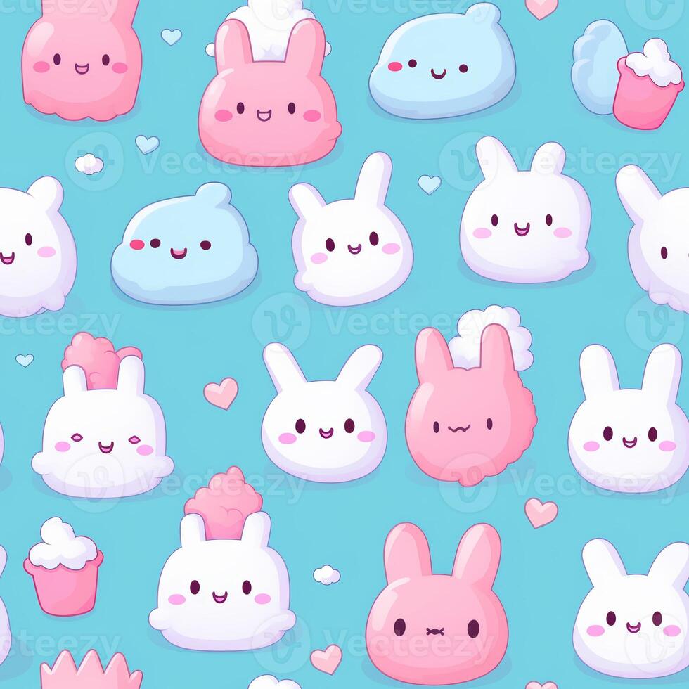 seamless pattern with pastel-colored kawaii cartoon wallpaper photo