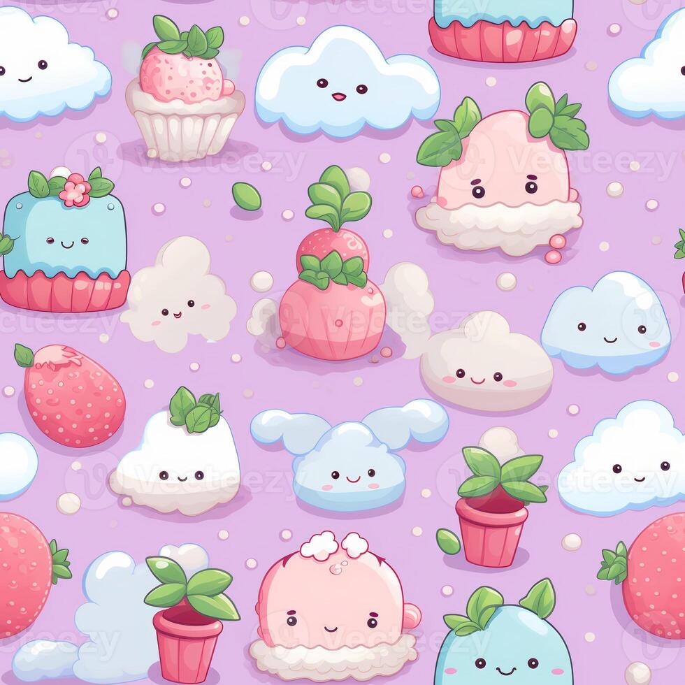 seamless pattern with pastel-colored kawaii cartoon wallpaper photo