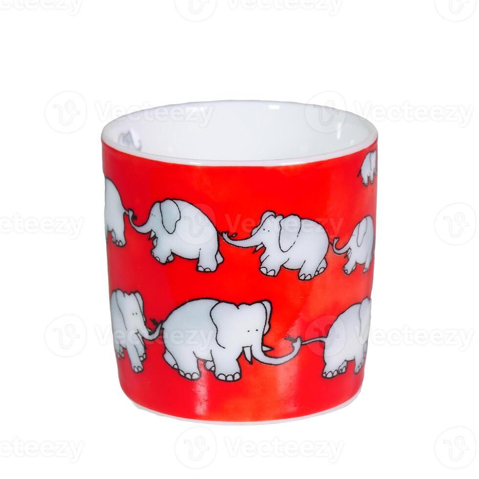Colorful Ceramic Mug with Elephant Pattern on a White Background Isolated photo
