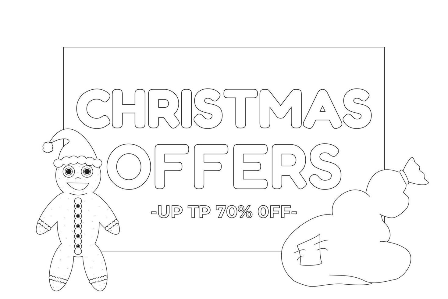 Festive Christmas coloring page featuring a cheerful gingerbread man and a gift sack. Perfect for holiday-themed creative activities. vector