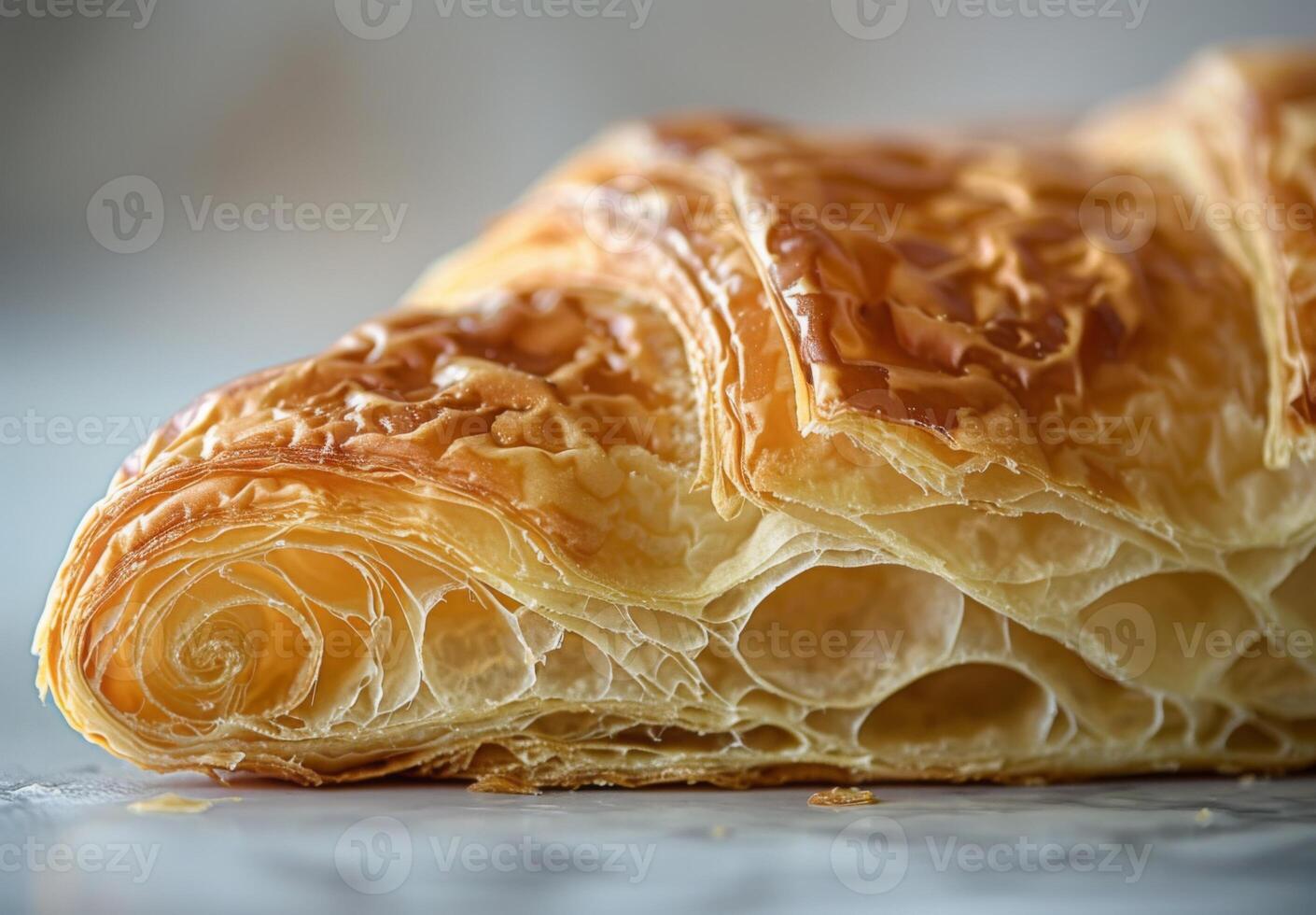 Detailed image of the flaky crust of a freshly baked croissant photo