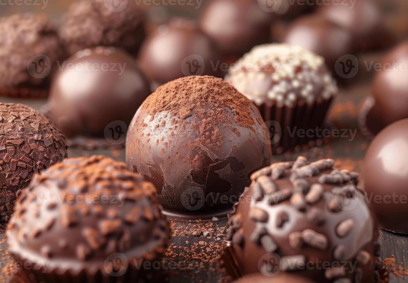 Magnified view of the detailed surface of a chocolate truffle photo