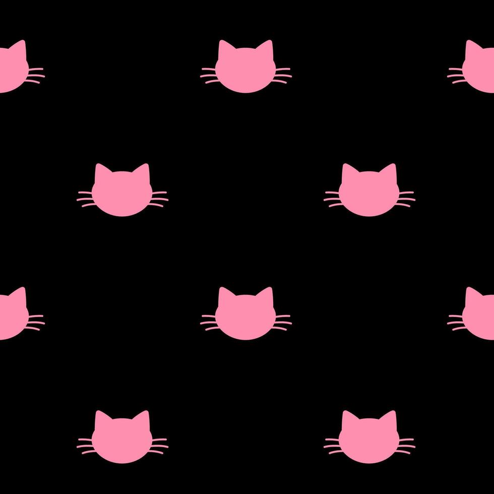 Cat head silhouette. Cat head is in doodle style for designing baby clothes. Hand drawn seamless pattern. Bohemian nursery print. Kids design texture for pajamas. illustration. Pink core vector