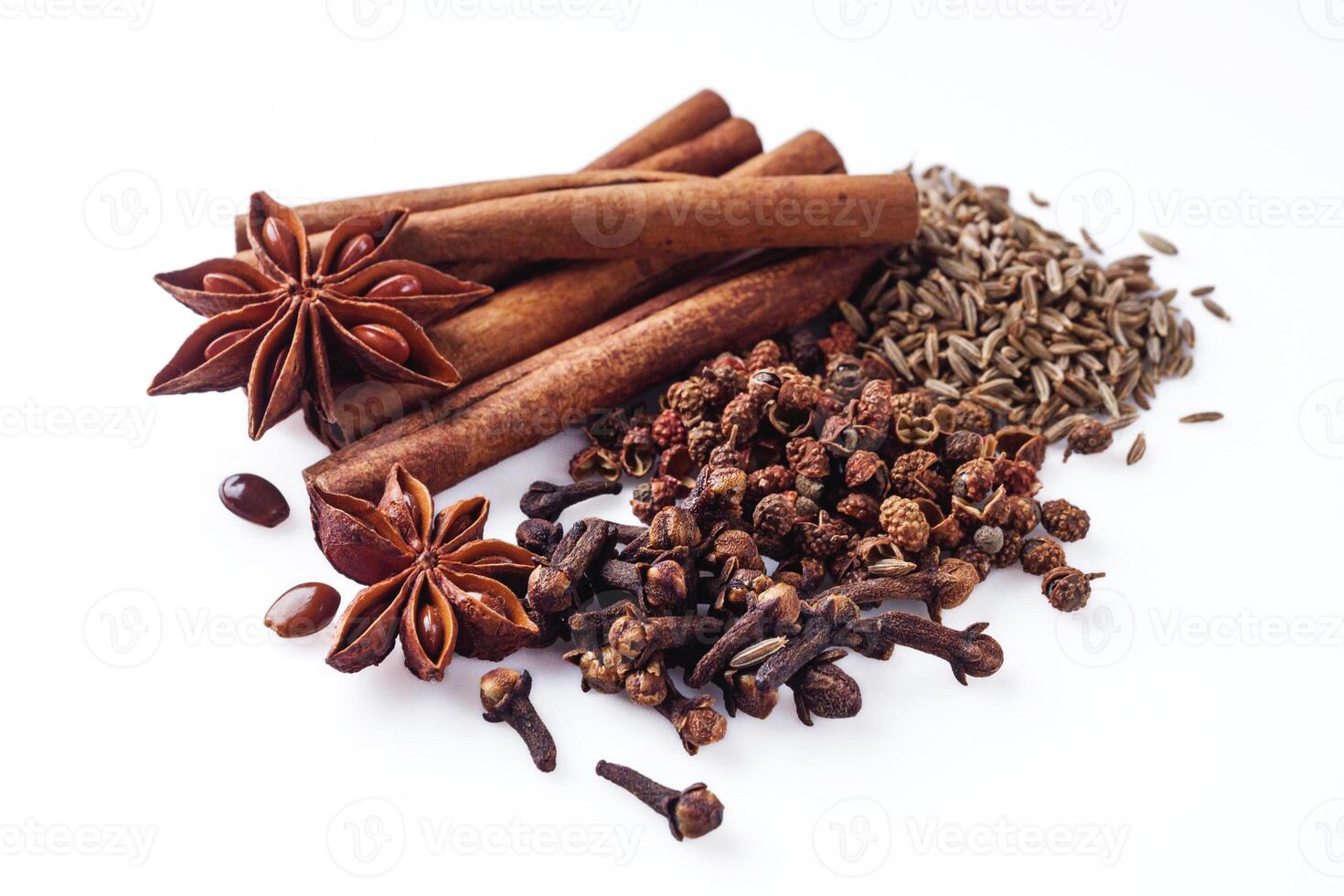 fragrant Chinese five spices on a white background photo