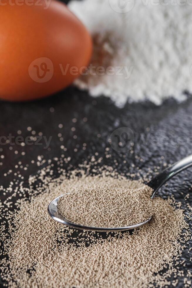 Granulated dry yeast on a dark rustic background photo