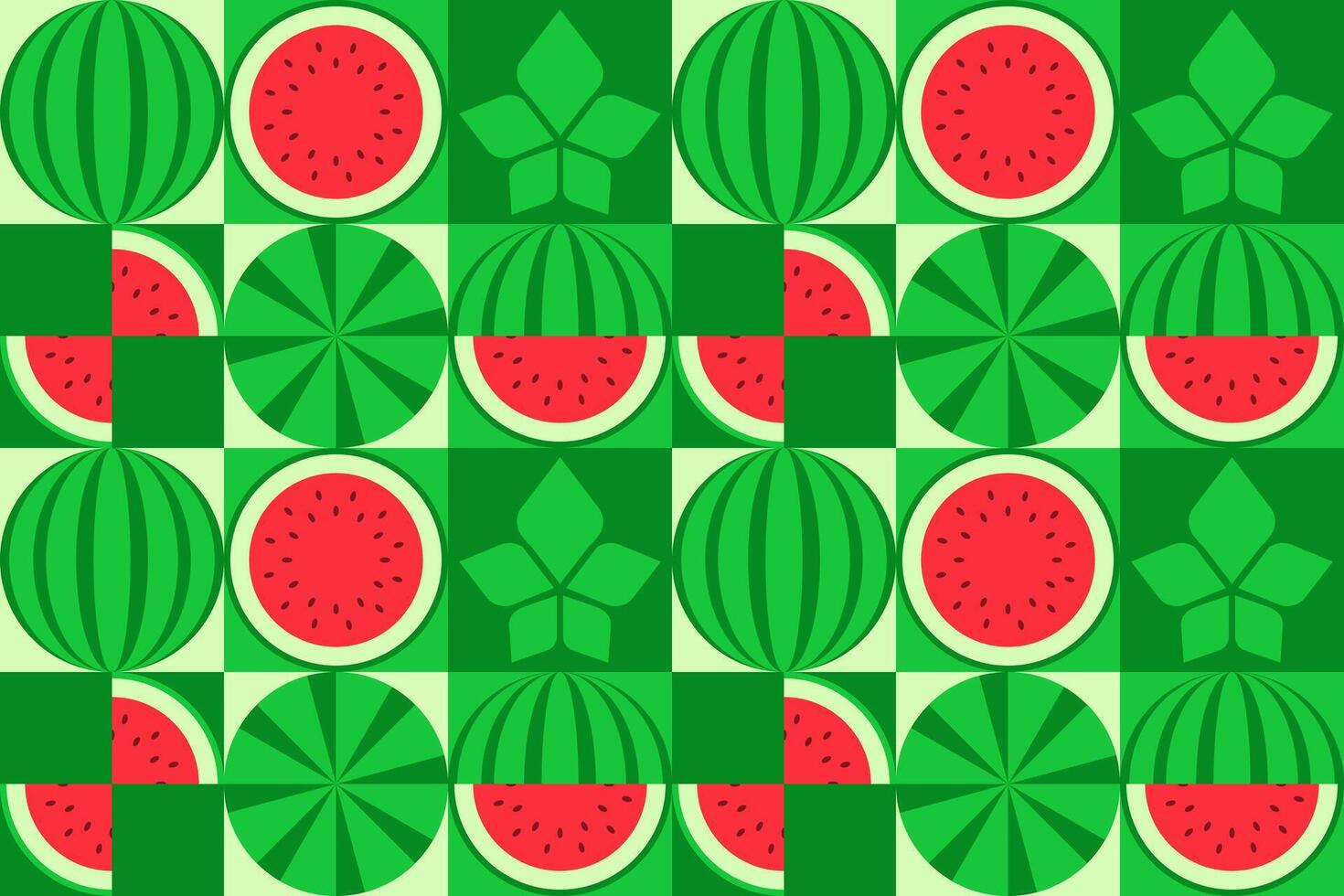 Seamless pattern with watermelon elements, Various simple geometric shapes.Tropical fruit Watermelon mosaic texture. illustration for background vector