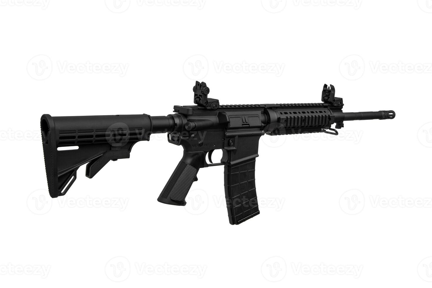 Modern automatic rifle isolated on white. Weapons for police, special forces and the army. Automatic carbine with mechanical sights. photo