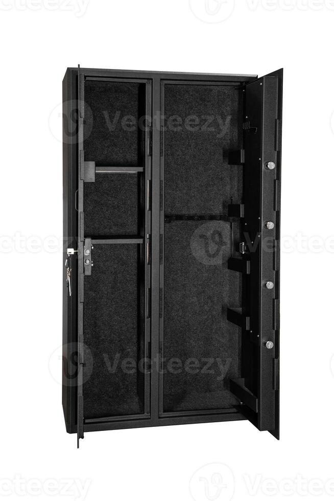 Double wing safe for weapons. A metal gun safe with two doors. Safe storage for weapons. Isolate on a white back photo