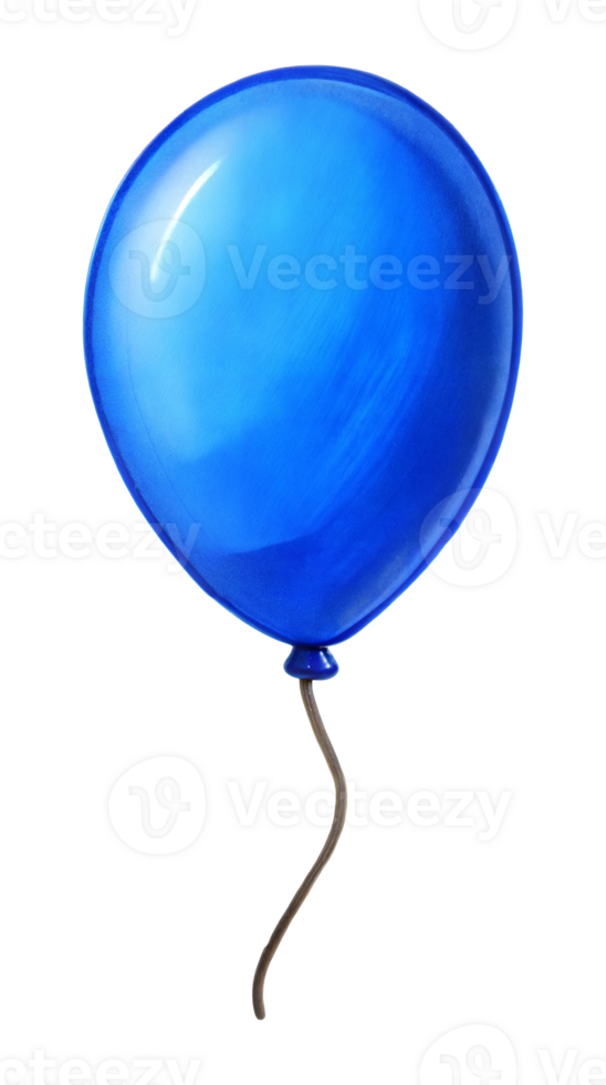 Blue balloon floating with a thin string, cut out - stock . png