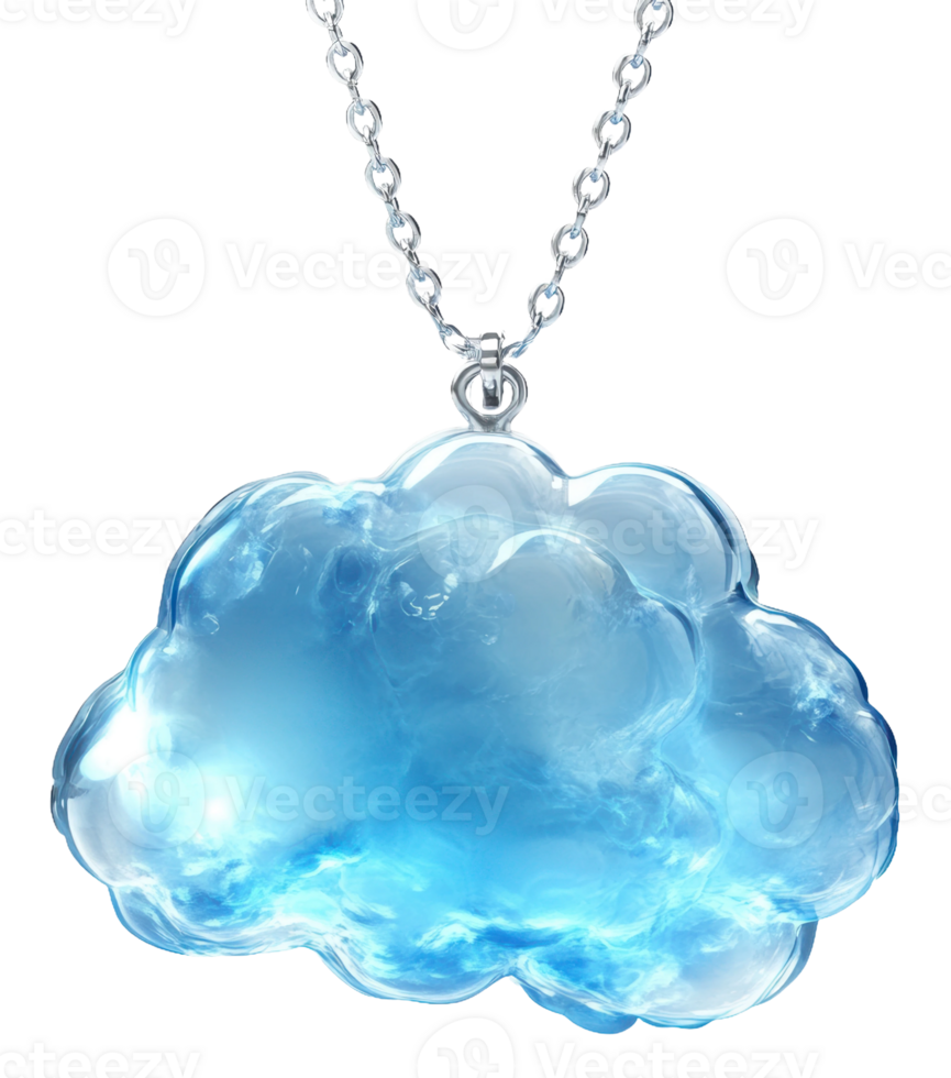 Blue cloud pendant necklace on a silver chain, cut out - stock . png