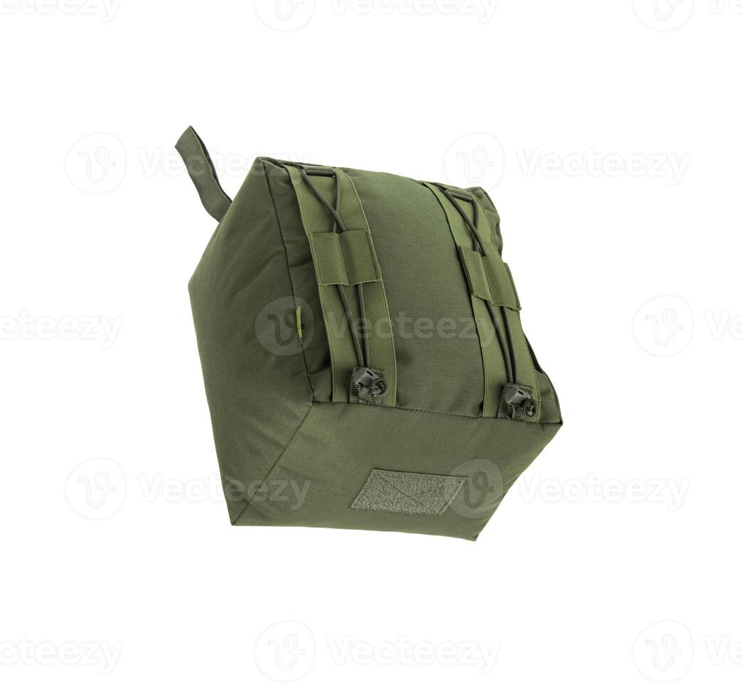 Sand bag for rifle support and comfortable shooting. Accessory for shooting ranges and shooting ranges. Shooting device. Isolate on a white back photo