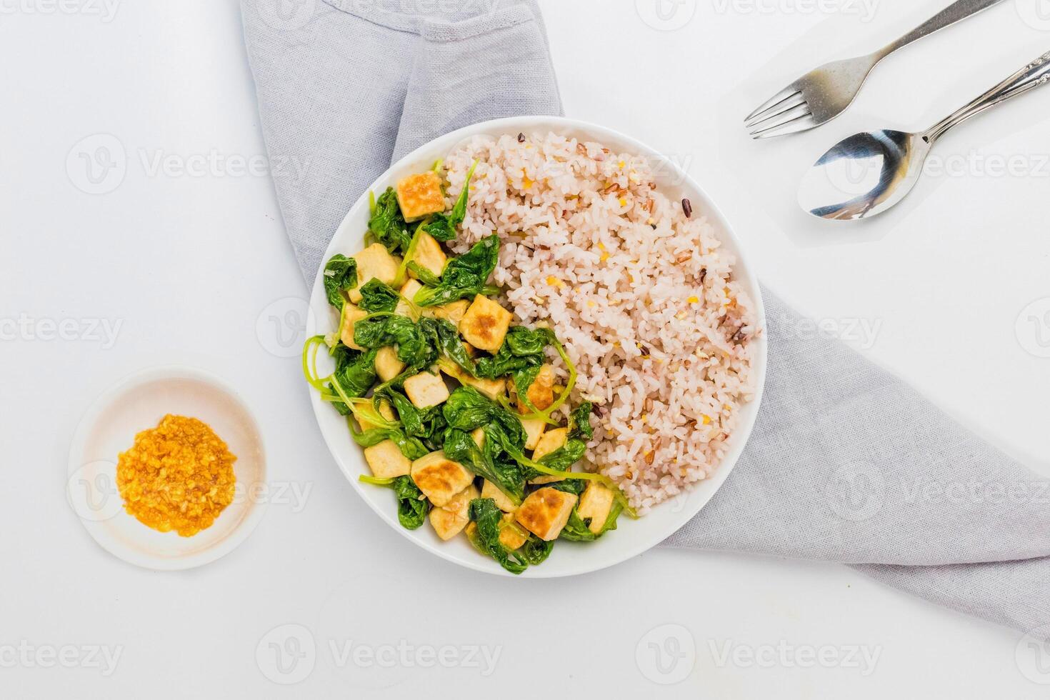 Spinach Tofu with Multi Grain Rice photo