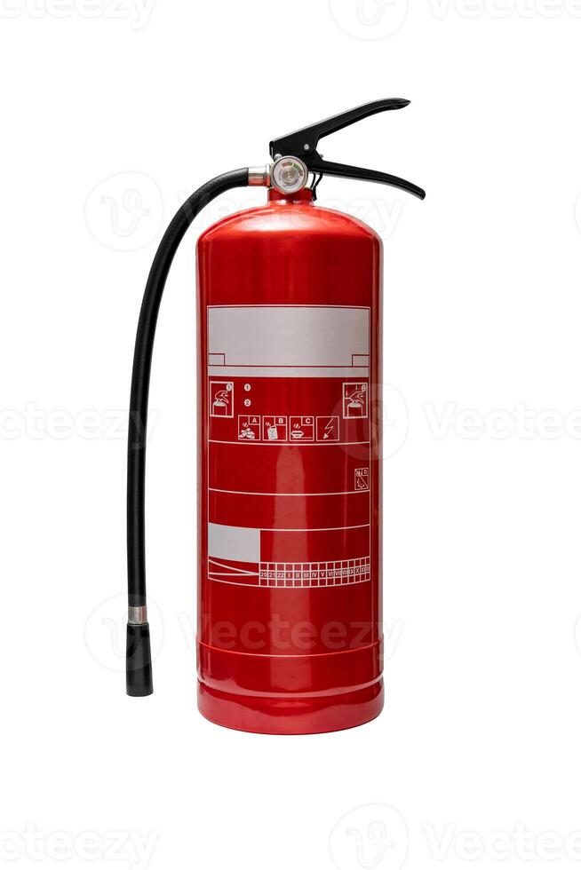Red fire extinguisher. Isolate on a white back. photo