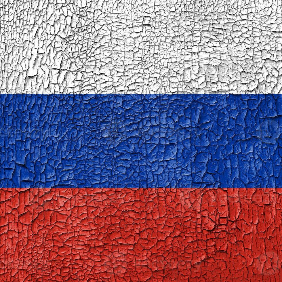 Russian flag on cracked grunge background. Square back photo