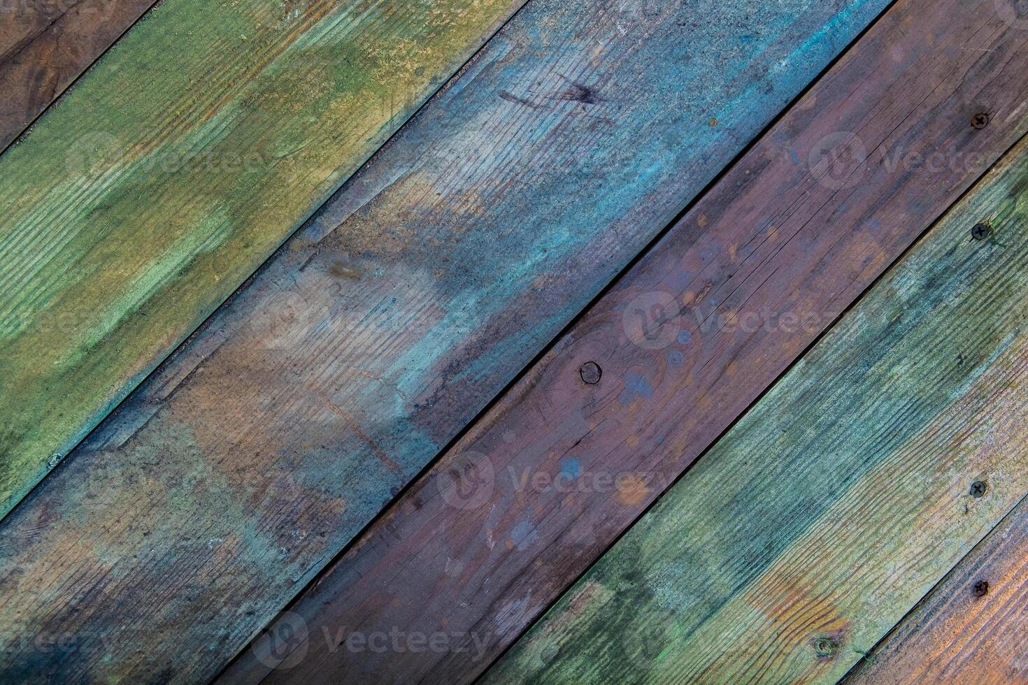 Wooden texture from multicolored planks. Vintage wooden background. photo