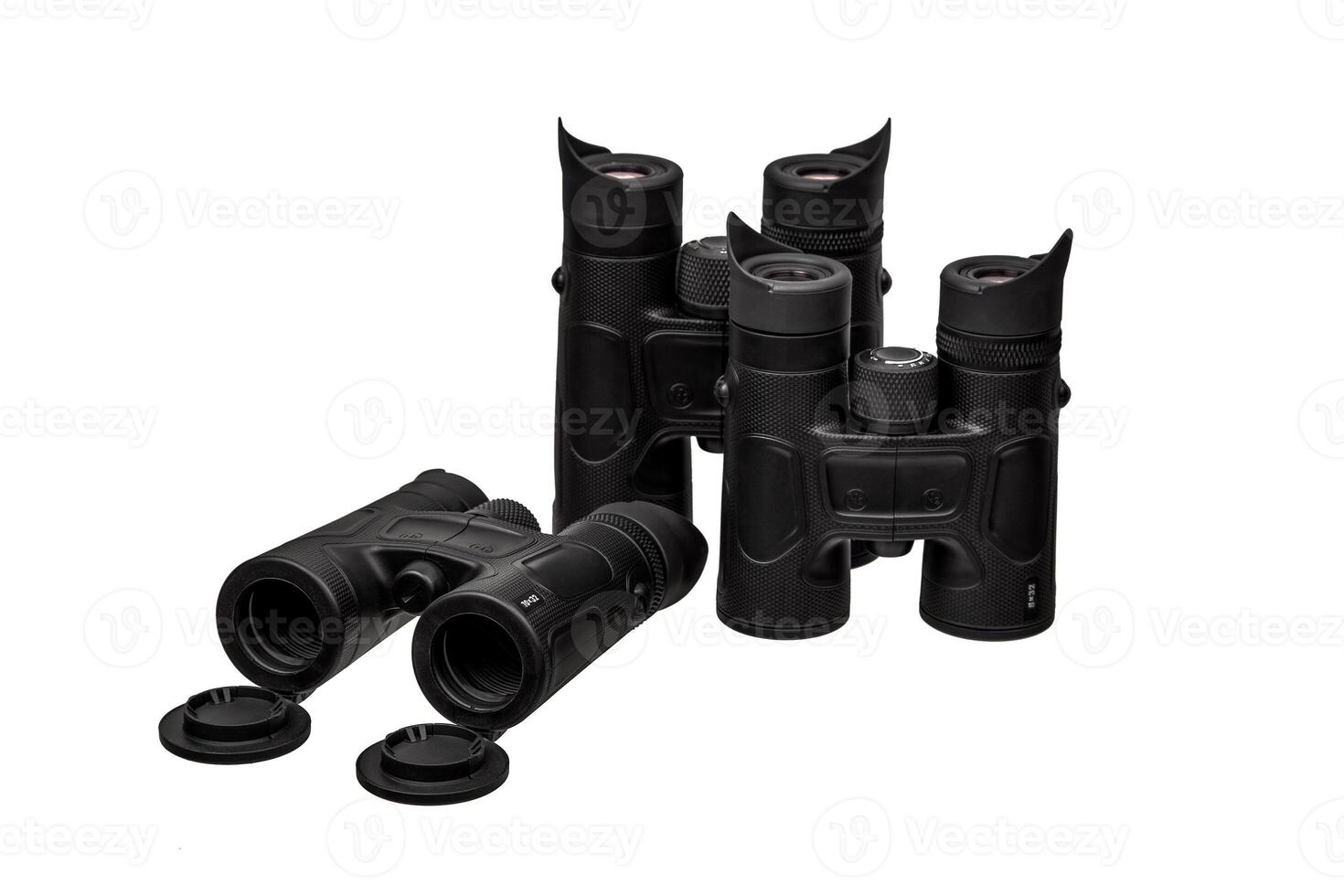 Modern binoculars isolate on white back. Surveillance device. Device for viewing at a distance. photo