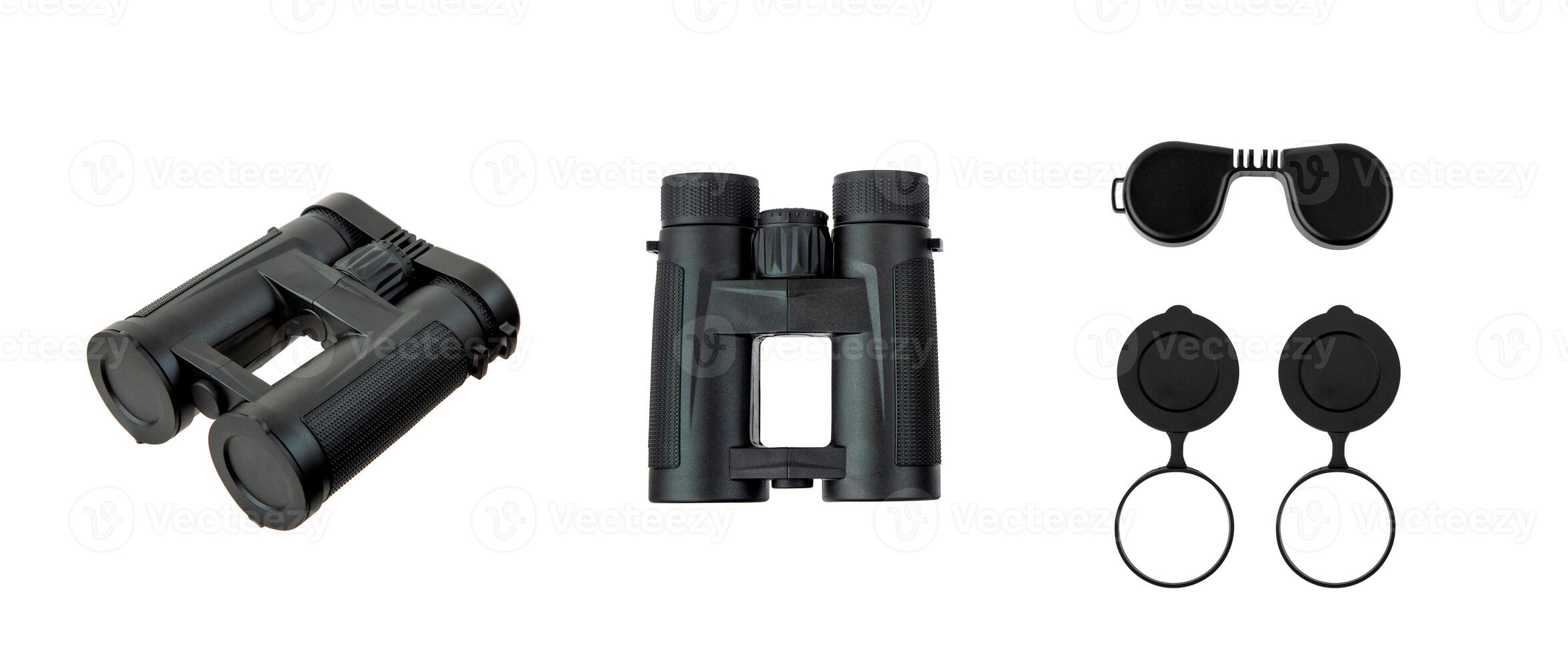 Modern binoculars. An optical instrument for observation at long distances. Isolate on a white back. photo