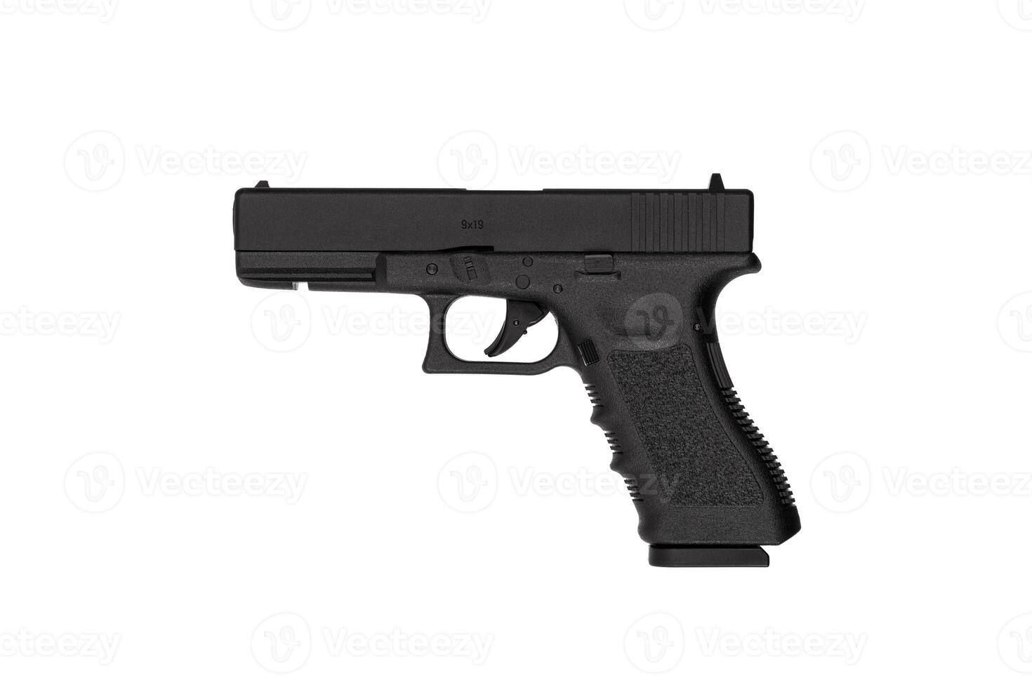 Modern semi-automatic pistol. A short-barreled weapon for self-defense. Arming the police, special units and the army. Isolate on a white back photo