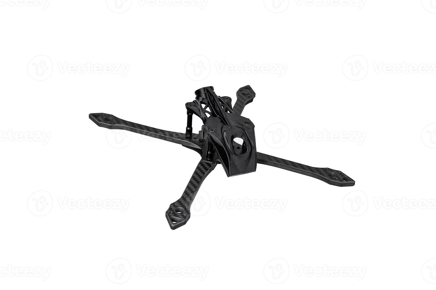 Modern FPV drone on a white background. Four-engine aircraft on the radio control. Drone for racing, filming and entertainment. photo