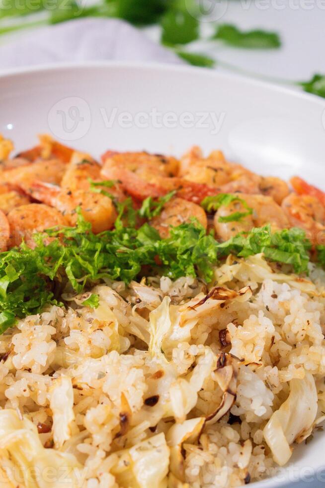 Fried Shrimp with Butter Rice and Cauliflower photo