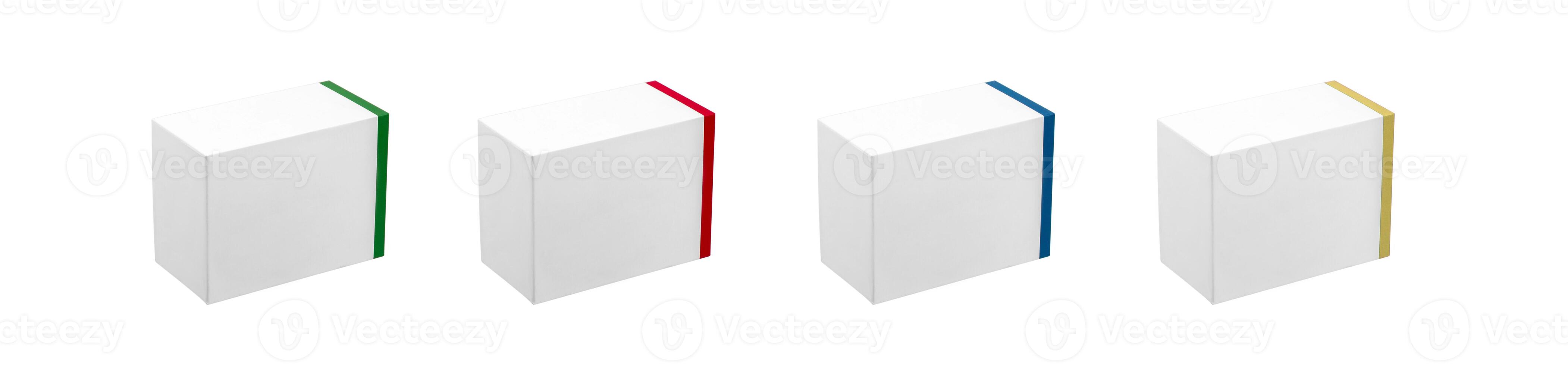 Identical white boxes with different colored stripes. Isolate on a white background. photo