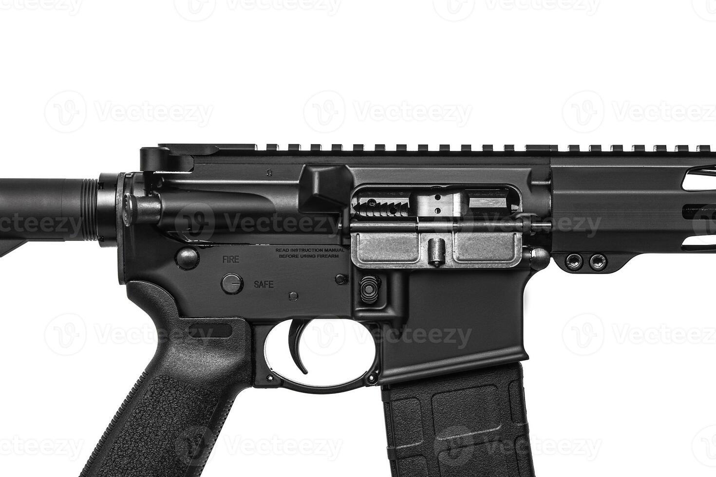 Modern automatic rifle isolated on white photo