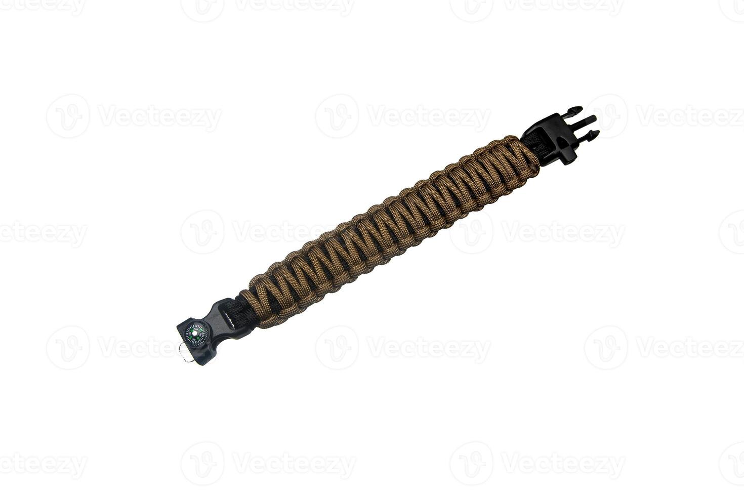 Paracord bracelet with isolate quick release clasp on a white back. A useful and beautiful accessory for men. photo