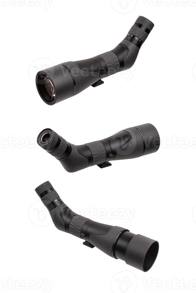 Modern spyglass. Observation tube. Optical device for long-range observation. Isolate on abelom back photo
