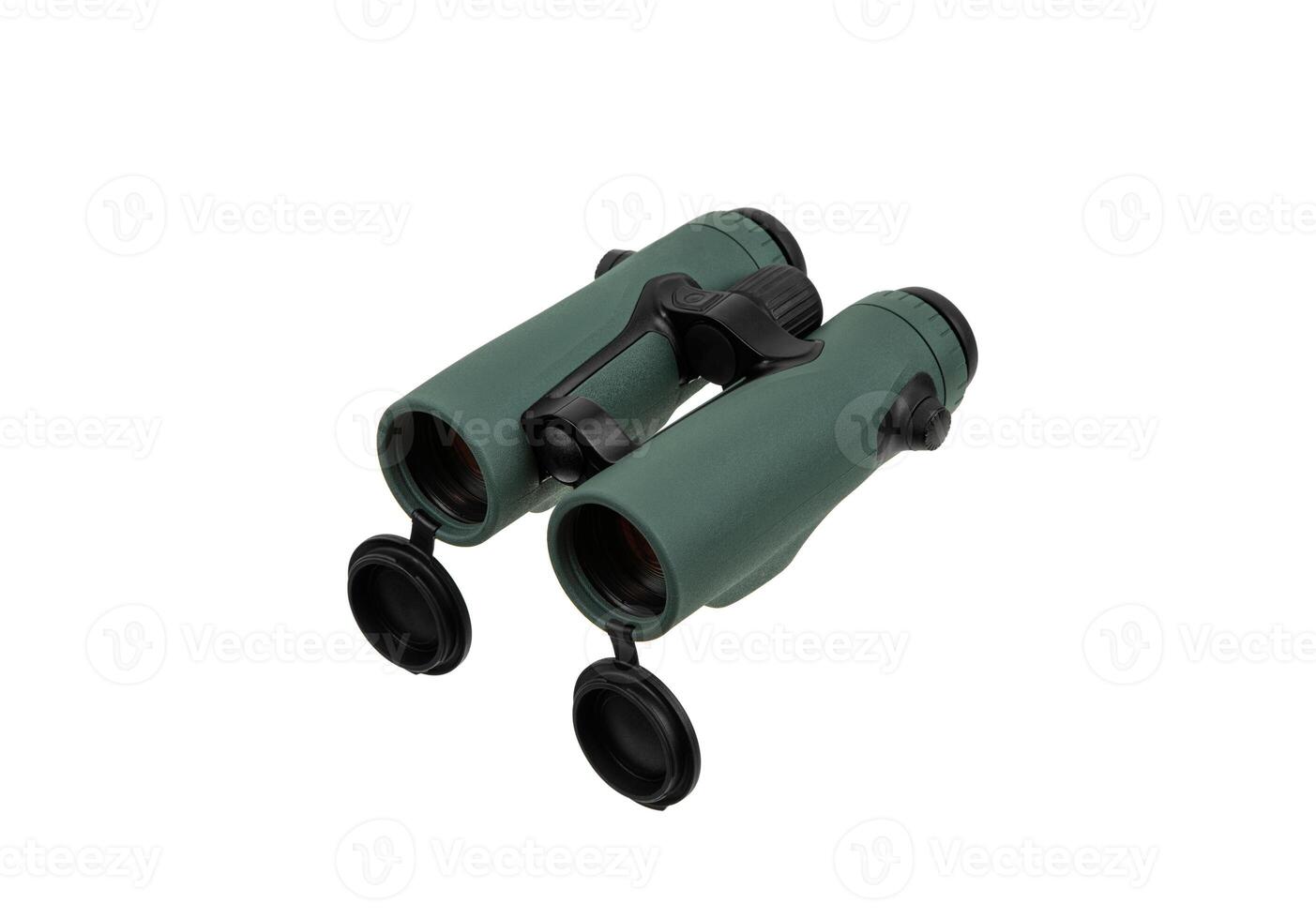 Modern binoculars isolate on white back. Surveillance device. Device for viewing at a distance. photo