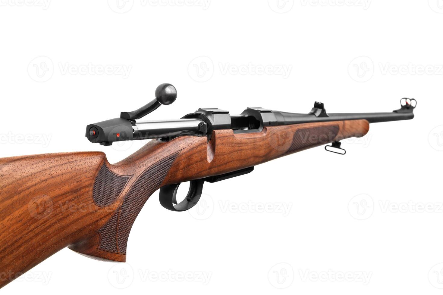 wooden hunting rifle isolated on white photo