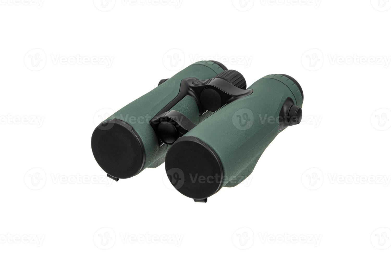Modern binoculars isolate on white back. Surveillance device. Device for viewing at a distance. photo