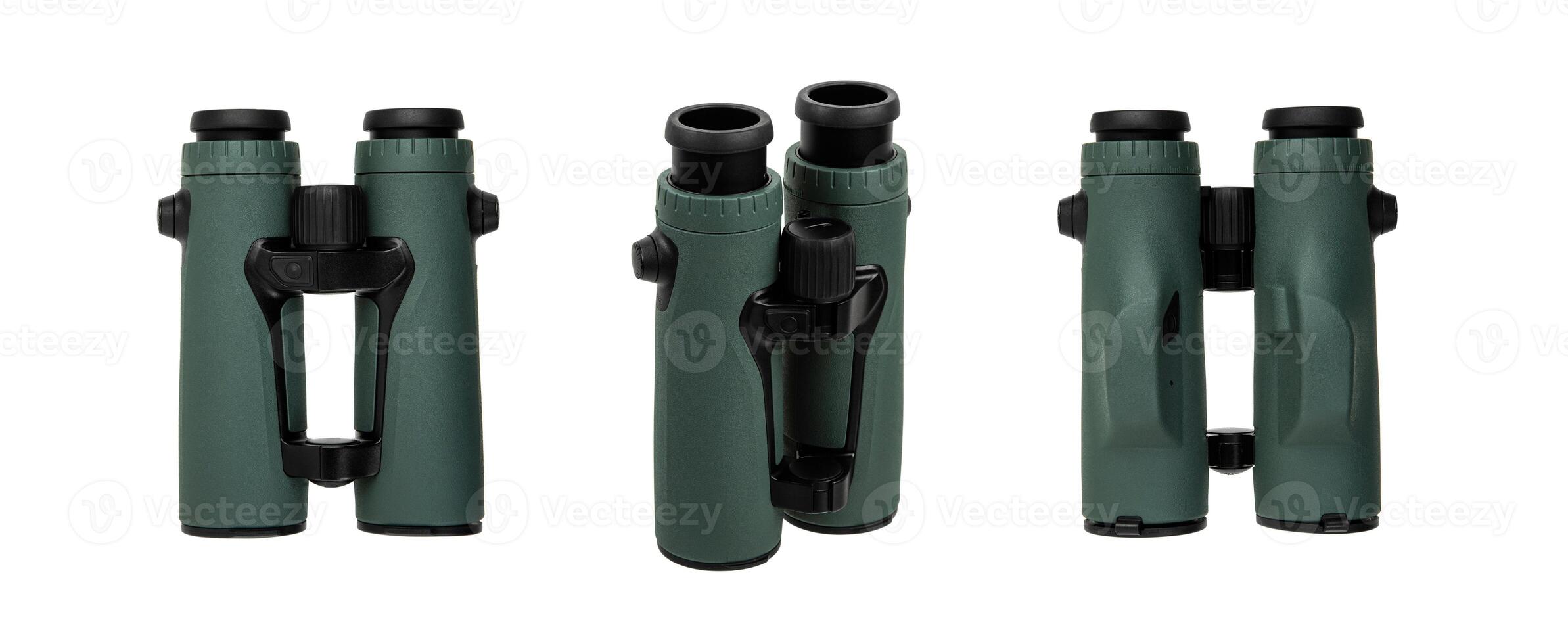 Modern binoculars. An optical instrument for observation at long distances. Isolate on a white back. photo