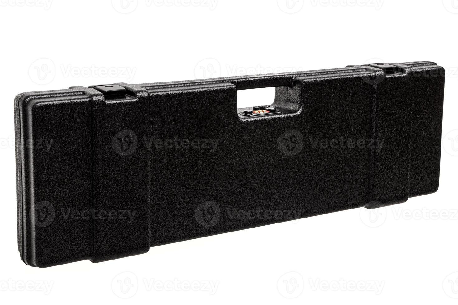 black plastic case with a combination lock for a gun rifle isolated on a white photo