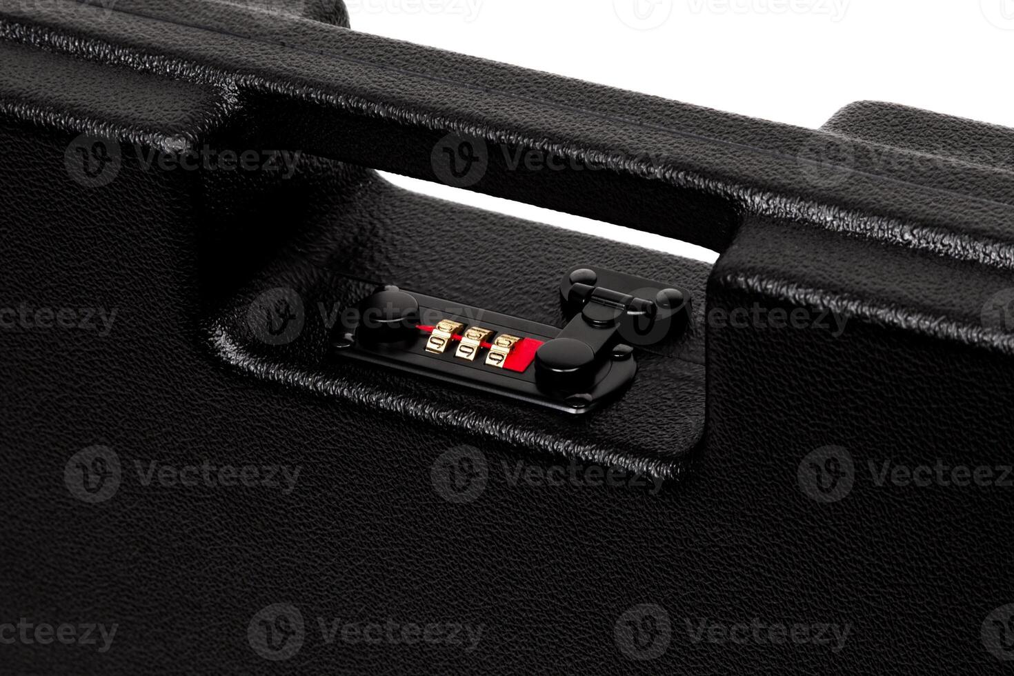 black plastic case with a combination lock for a gun rifle isolated on a white photo