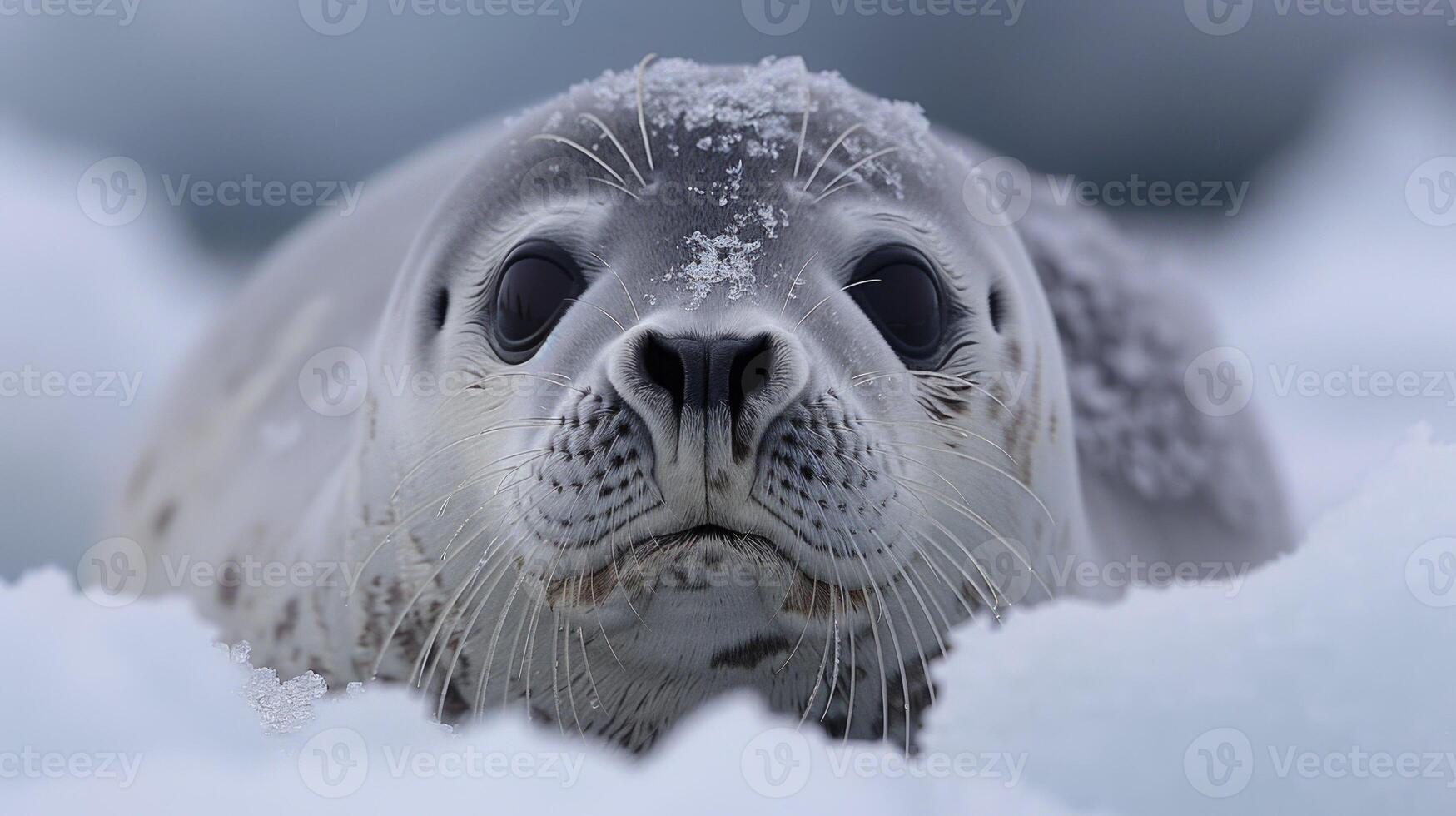 Close Up of a Seal in the Snow photo