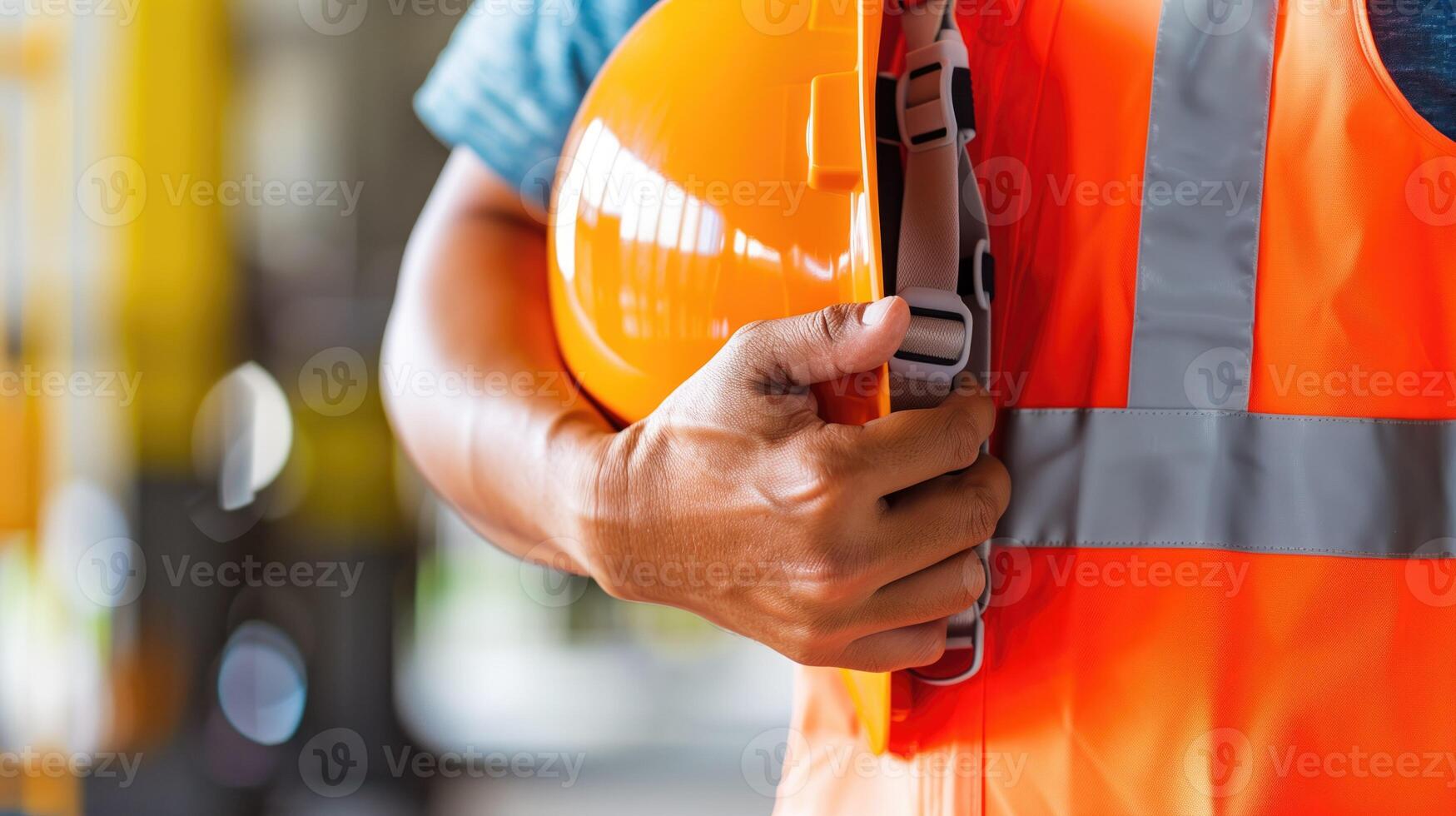 Construction Worker Holding a Safety Helmet at a Worksite During Daytime photo