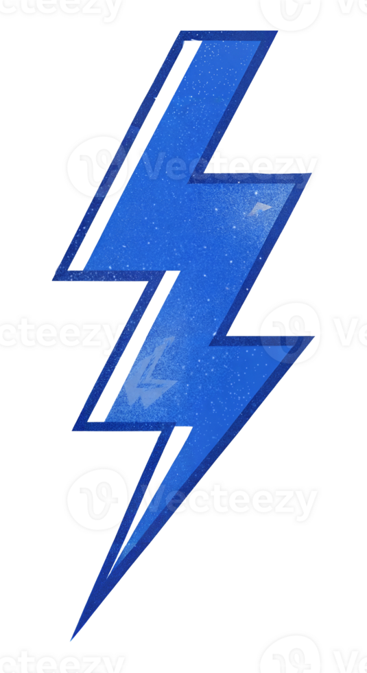 Bright blue lightning bolt illustration, cut out - stock . png