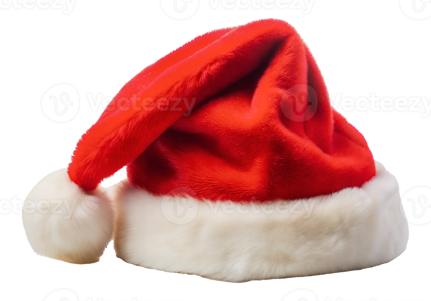 Red Santa hat with white fur trim, cut out - stock . png